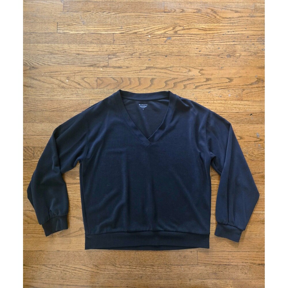 Athleta Willow V-Neck Sweatshirt Black Size Large Soft Comfort